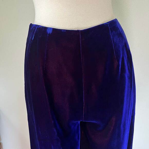 Vintage 90s / Y2K Purple Blue Velvet Pants Iridescent Straight // Size Medium 10 - Picture 4 of 6